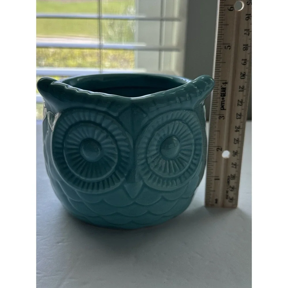 Ceramic  Owl Teal Turquoise Glazed  Cachepot Succulent Flower Pot Home Decor 4